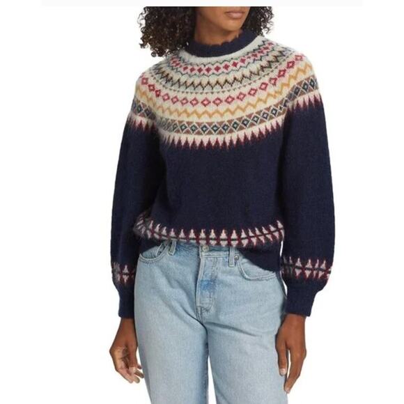 DOEN Sz XS Harvest Fair Isle Pullover Sweater Mohair Merino Wool